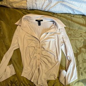 Forever 21 Ruched Front Long Sleeve Top in Light Beige